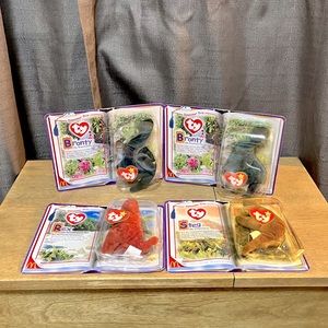 Rare Ty Teanie Beanies Rex, Bronty (x2), and Steg.